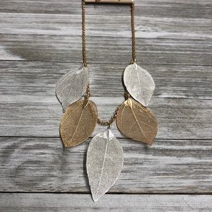 Gold & Silver Leaf Necklace and Earrings Set